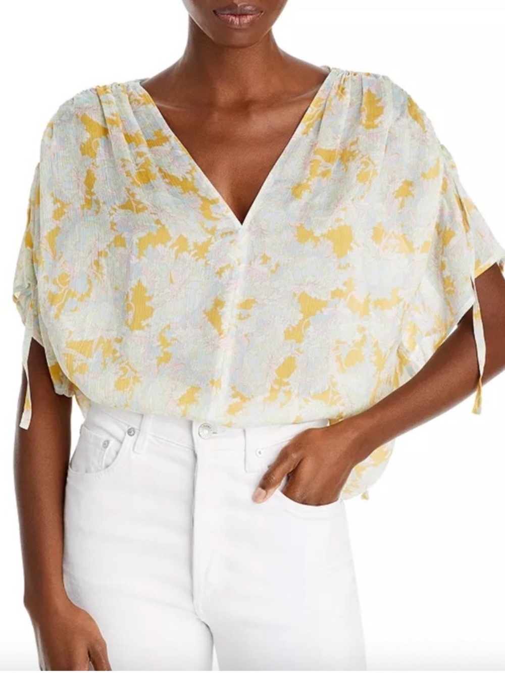 NEW Vince Silk Lotus Ruched Flutter Sleeve Blouse - Size M